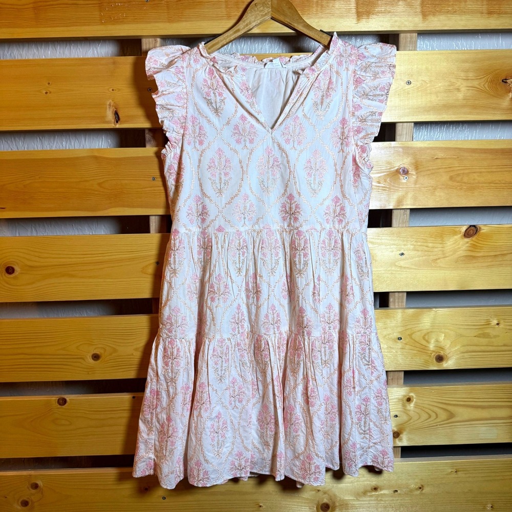 A Loves A Tiered Embroidered Mini Dress Womens Medium Pink Cottagecore Feminine